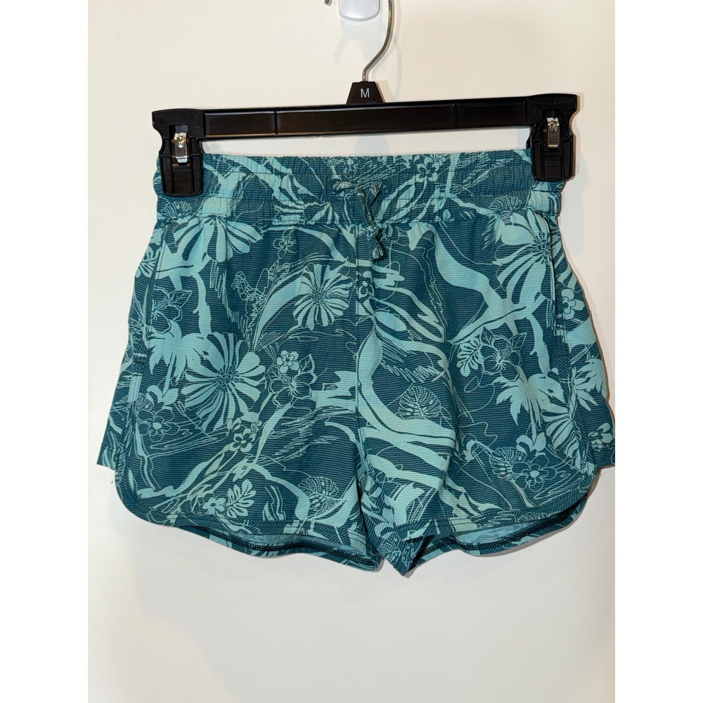 Athleta Girl Dive In Boardshort Teal Tropical Floral Shorts Kids Size M 8-10